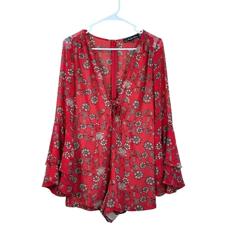 For Love & Lemons Boho Red Floral Pia romper size‎ M Boho Free - Picture 5 of 11